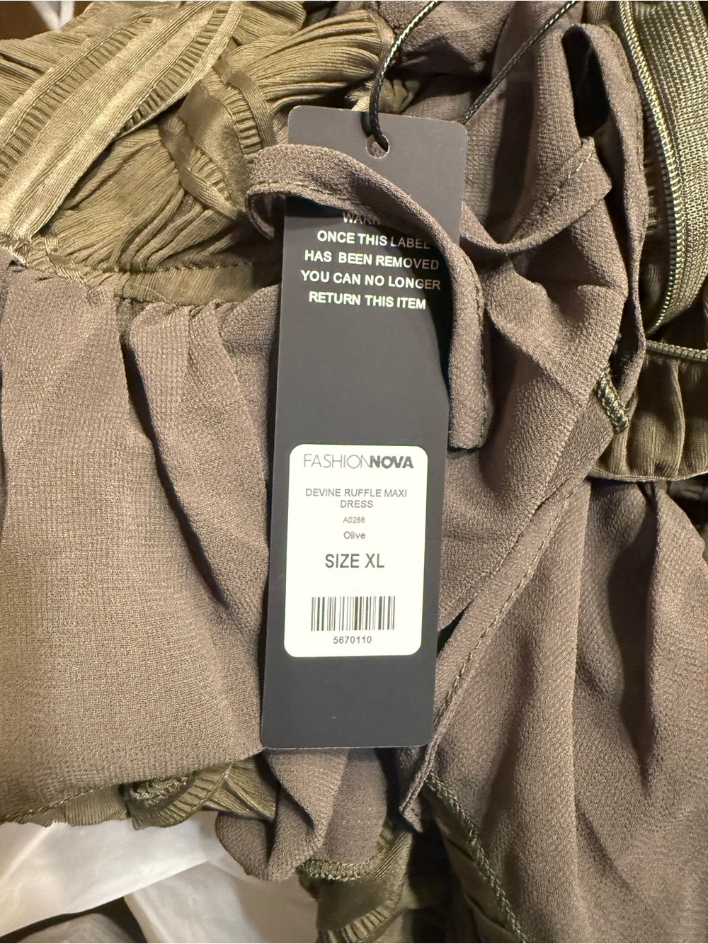 Fashion Nova Olive Ruffle-Trim Maxi Dress - Picture 4 of 4